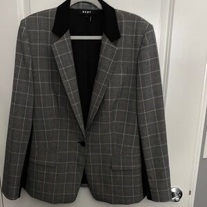 DKNY Black and Gray Checkered Blazer